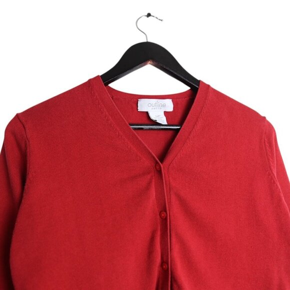 Vintage Y2K Outline Petite Vibrant Red Button Down Cardigan Size Small - Picture 2 of 5